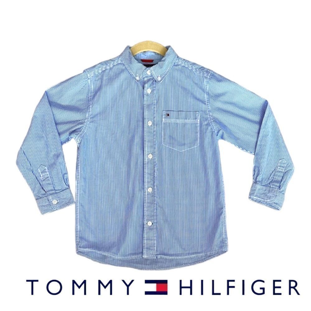 TOMMY HILFIGER Boys Blue Striped Button Down Shirt Size 7 - Picture 2 of 11